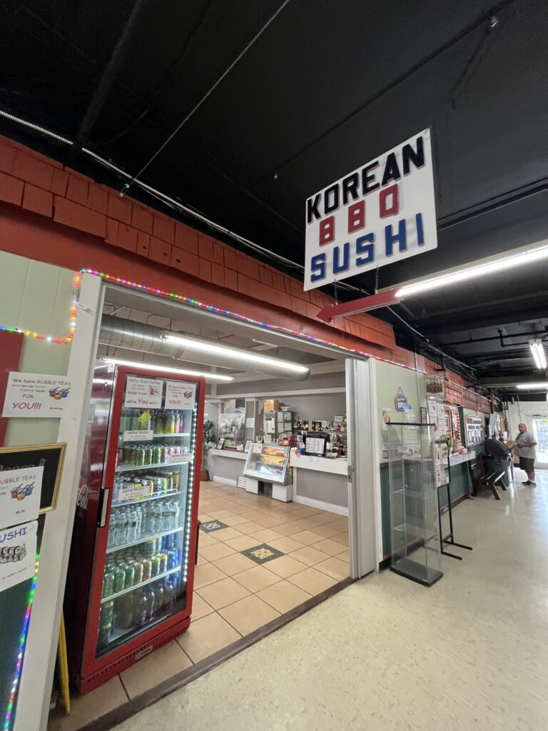 Indoor market Korean BBQ sushi stall