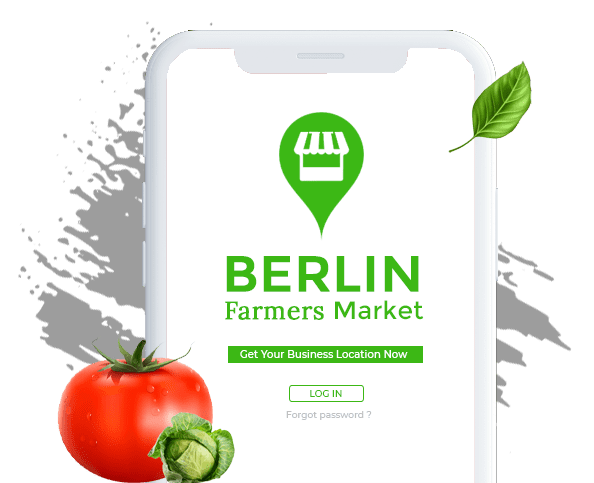 Smartphone displaying Berlin Farmers Market logo