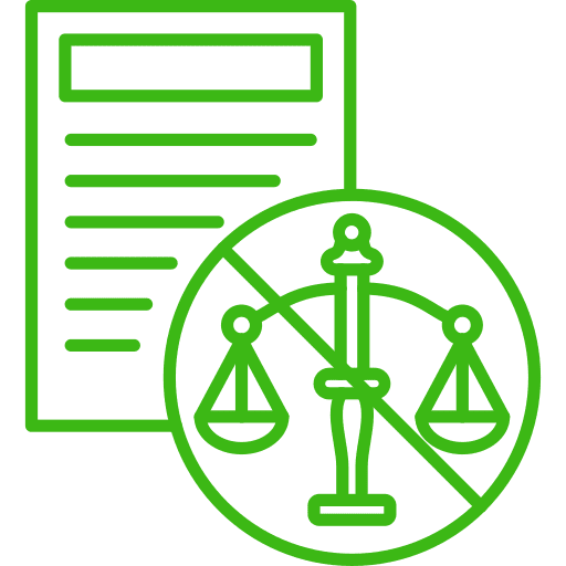 Document with crossed-out scales of justice